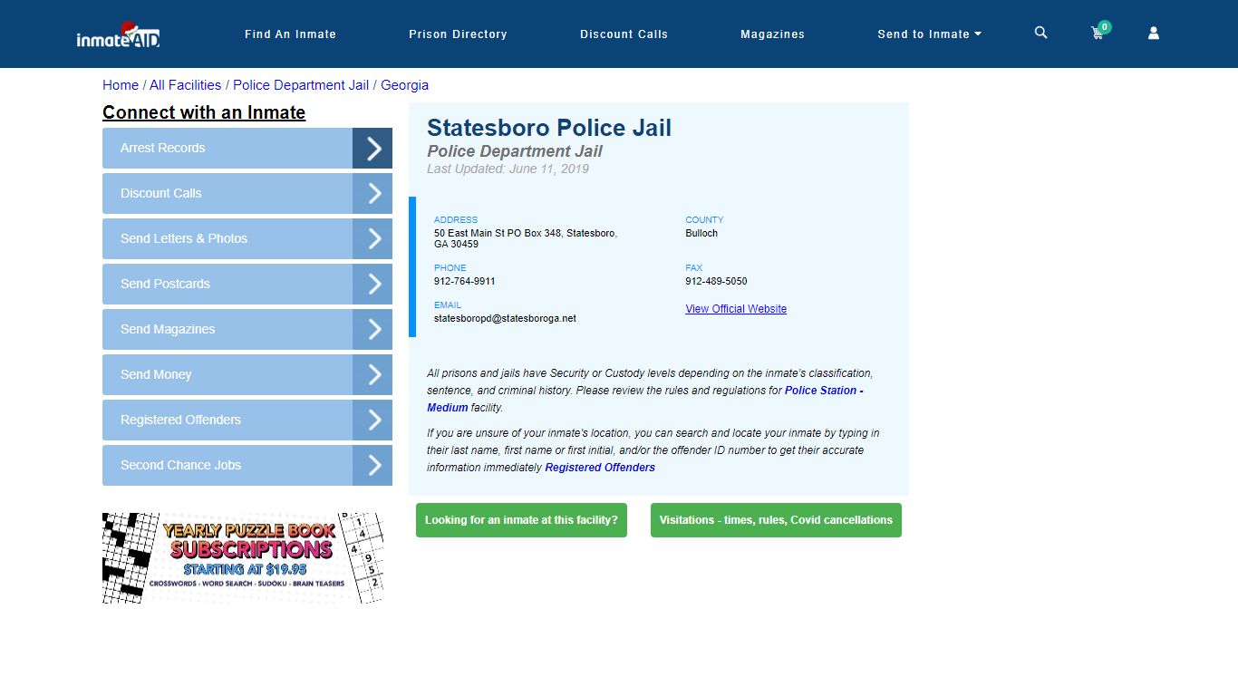 Statesboro Police Jail & Inmate Search - Statesboro, GA